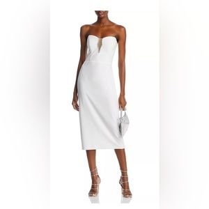 White strapless crepe midi dress